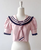フリルセーラーカラークロップド丈半袖トップス【セットアップ可】【大きいサイズ有】