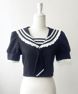 フリルセーラーカラークロップド丈半袖トップス【セットアップ可】【大きいサイズ有】