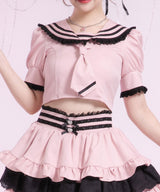 フリルセーラーカラークロップド丈半袖トップス【セットアップ可】【大きいサイズ有】