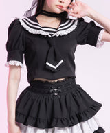 フリルセーラーカラークロップド丈半袖トップス【セットアップ可】【大きいサイズ有】