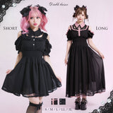 ミニ丈/ロング丈肌魅せウエストシャーリングフレアシフォンワンピース【大きいサイズ有】