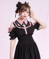 ミニ丈/ロング丈肌魅せウエストシャーリングフレアシフォンワンピース【大きいサイズ有】