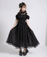 ミニ丈/ロング丈肌魅せウエストシャーリングフレアシフォンワンピース【大きいサイズ有】