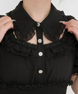 ミニ丈/ロング丈肌魅せウエストシャーリングフレアシフォンワンピース【大きいサイズ有】