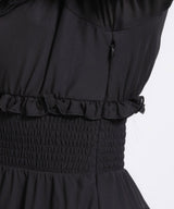 ミニ丈/ロング丈肌魅せウエストシャーリングフレアシフォンワンピース【大きいサイズ有】