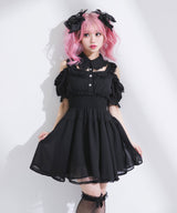 ミニ丈/ロング丈肌魅せウエストシャーリングフレアシフォンワンピース【大きいサイズ有】