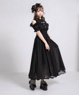 ミニ丈/ロング丈肌魅せウエストシャーリングフレアシフォンワンピース【大きいサイズ有】