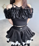 レースフリルティアードミニスカパン【セットアップ可】【スカート】【大きいサイズ有】