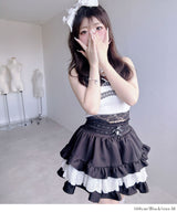 レースフリルティアードミニスカパン【セットアップ可】【スカート】【大きいサイズ有】