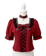 蝶々チャームチョーカーレースアップハトメブレードブラウス