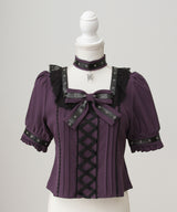 蝶々チャームチョーカーレースアップハトメブレードブラウス