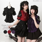 十字架クモレース角襟ゴシック風ブラウス