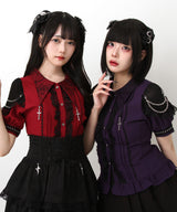 十字架クモレース角襟ゴシック風ブラウス