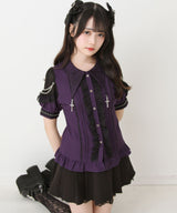 十字架クモレース角襟ゴシック風ブラウス