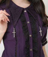 十字架クモレース角襟ゴシック風ブラウス