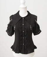 十字架クモレース角襟ゴシック風ブラウス