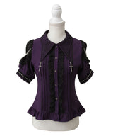 十字架クモレース角襟ゴシック風ブラウス