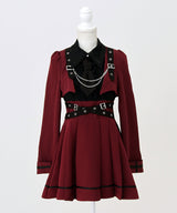 ジャケット風チェーンネクタイベルトプリーツワンピース