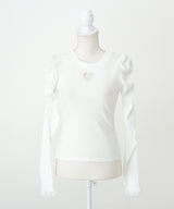 【新春セール】ストーンハートくり抜きリブカットトップス