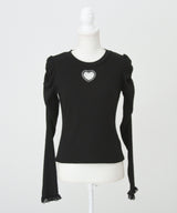 【新春セール】ストーンハートくり抜きリブカットトップス