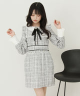 ラメツイードリボンタイトワンピース