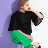 ハーフスリーブカットワークレースブラウス