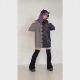 チャイナカラードラゴン柄配色半袖シャツ