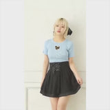 【メール便】バストハート開きクルーネックリブ半袖ニットトップス