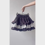 レースフリルティアードミニスカパン【セットアップ可】【スカート】【大きいサイズ有】