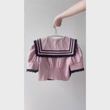 フリルセーラーカラークロップド丈半袖トップス【セットアップ可】【大きいサイズ有】