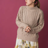 アラン柄モックネックニット