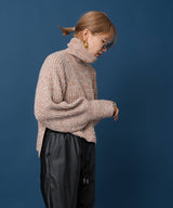 トリコロールヤーンハイネックニット