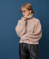 トリコロールヤーンハイネックニット