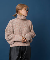 トリコロールヤーンハイネックニット