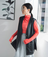 フェイクレザーミドル丈ベスト