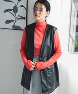 フェイクレザーミドル丈ベスト