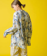 バックオープンバンドカラーデザインシャツ