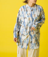 バックオープンバンドカラーデザインシャツ