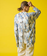 バックオープンバンドカラーデザインシャツ