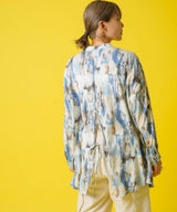 バックオープンバンドカラーデザインシャツ