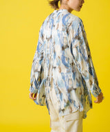 バックオープンバンドカラーデザインシャツ