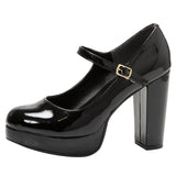 定番ストラップ11cm太ヒールパンプス 【21.0-26.0cm】