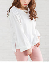【メール便】ボートネックワイドスリーブサイドスリット前後差チュニック