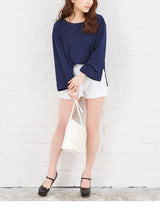 【メール便】ボートネックワイドスリーブサイドスリット前後差チュニック