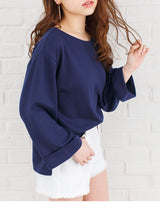 【メール便】ボートネックワイドスリーブサイドスリット前後差チュニック