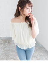 【メール便】シフォンオフショルブラウジングトップス【S?3L】【大きいサイズ】【小さいサイズ】【シフォン】【オフショル】【トップス】