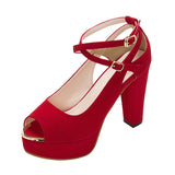 12cmヒールセクシークロスストラップオープントゥパンプス 【22.0?24.5cm】【小さいサイズ】【レディース】【通販】【チャンキーヒール】