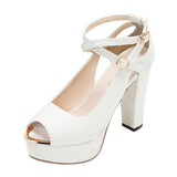 12cmヒールセクシークロスストラップオープントゥパンプス 【22.0?24.5cm】【小さいサイズ】【レディース】【通販】【チャンキーヒール】