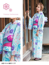 ドット×バラファンシー柄or花×流れ柄 高級平織り浴衣+帯2点セット