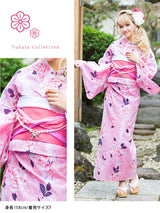 ドット×バラファンシー柄or花×流れ柄 高級平織り浴衣+帯2点セット